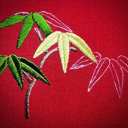 日本刺繍 伝統工芸 額装作品 篠笹 「ささやかな幸せ」 【送料無料