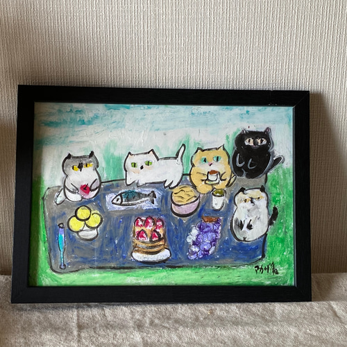 絵画。壁掛け原画【可愛い猫たちとロマンチックのピアノ曲】 Amazon.co.jp: 猫 アートパネル 3枚 飾り絵 ポスター ネコは
