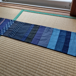 ヴィンテージ藍　絣　会津木綿のテーブルマット　ふるさとの風景 2枚目の画像