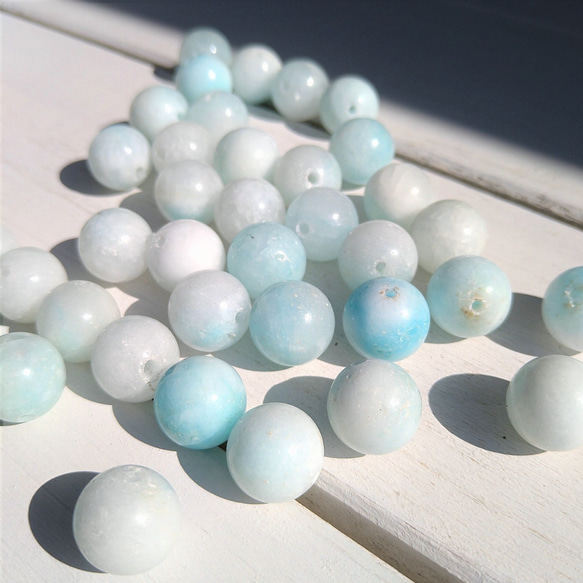 12mm 2個 アラゴナイト（ブルー） 天然石 丸玉 ラウンド 天然石