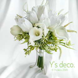【生花に見える】 チューリップ カラー  高級 造花　ウェディングブーケ 白 クラッチブーケ 海外挙式 前撮り 結婚式 4枚目の画像