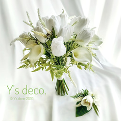 【生花に見える】 チューリップ カラー  高級 造花　ウェディングブーケ 白 クラッチブーケ 海外挙式 前撮り 結婚式 3枚目の画像