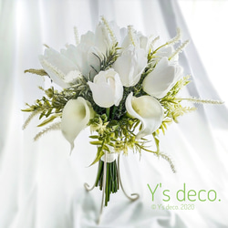 【生花に見える】 チューリップ カラー  高級 造花　ウェディングブーケ 白 クラッチブーケ 海外挙式 前撮り 結婚式 5枚目の画像