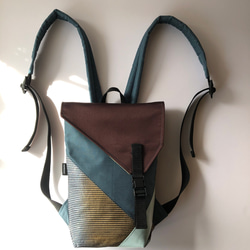 帯リメイク ボストンバッグ風 銀色地 金 緑色 植物 刺繍 帯リメイク