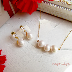ローズクォーツ × 淡水パール ピアス ネックレス セット ピアス  