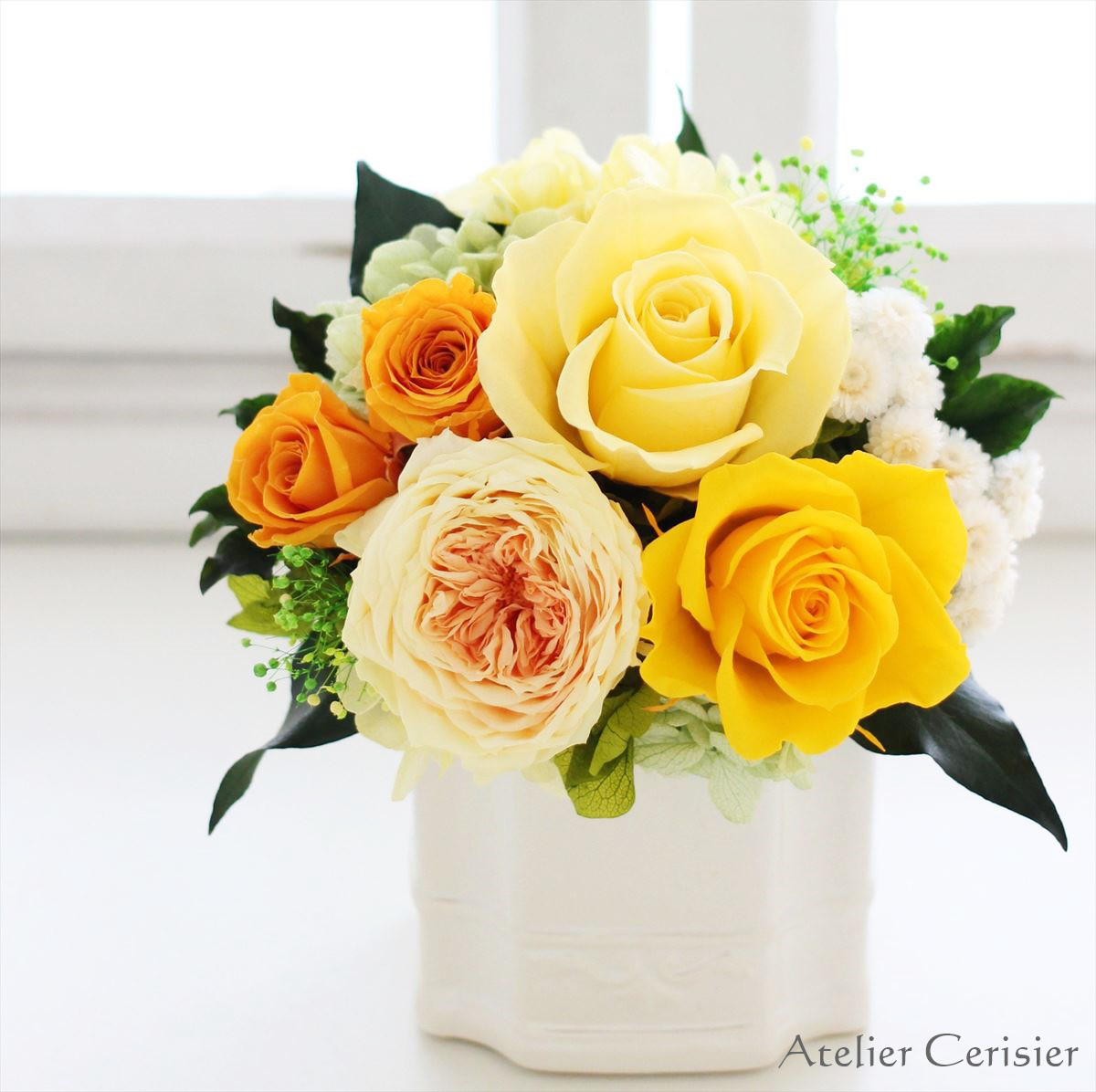 プリザーブドフラワー＜リル Sサイズ＞イエロー ローズ オールドローズ【お祝い】