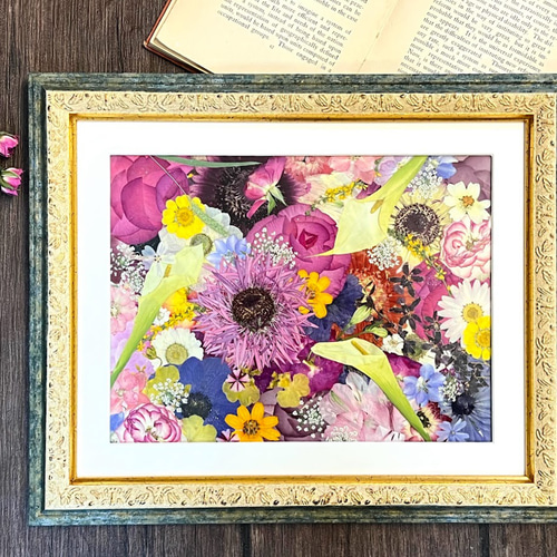 絵画のようなお花ぎっしり押し花アート額 その他アート 神戸六甲