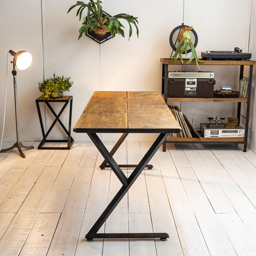 安政時代の板を使った机　古材✕アイアン　アンティーク　ハンドメイド OLD WOOD & IRON WORK DESK / y EDGE LEGS アイアン家具 PCデスク 机