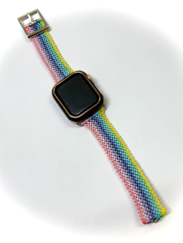 18.虹色 幅太☆気持ちもHappy☆ Rainbow Applewatchband macrame ﾏｸﾗﾒ 2枚目の画像