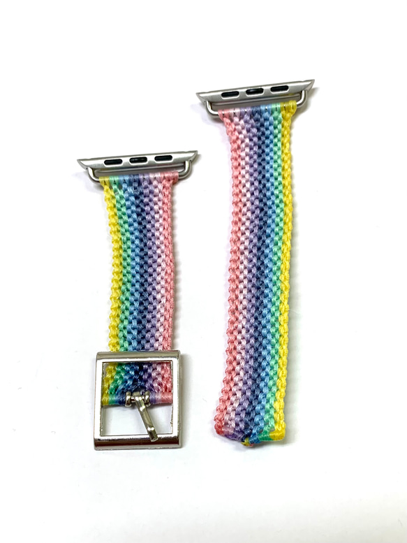 18.虹色 幅太☆気持ちもHappy☆ Rainbow Applewatchband macrame ﾏｸﾗﾒ 3枚目の画像