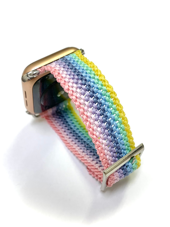 18.虹色 幅太☆気持ちもHappy☆ Rainbow Applewatchband macrame ﾏｸﾗﾒ 1枚目の画像