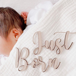 【送料無料】ニューボーンフォト 新生児 生まれたて Just Born ウッドバナー 3枚目の画像