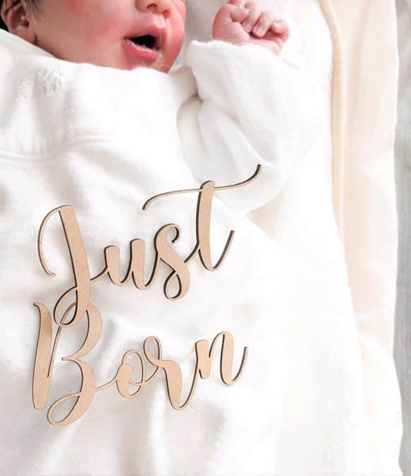 【送料無料】ニューボーンフォト 新生児 生まれたて Just Born ウッドバナー 4枚目の画像