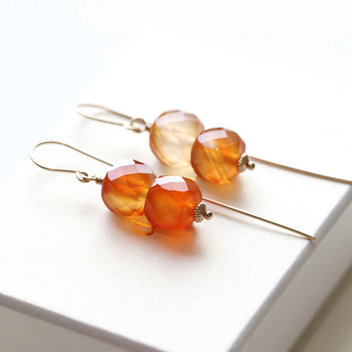 14Kgf 杏色 カーネリアン ロングフックピアス /イヤリング アレルギー