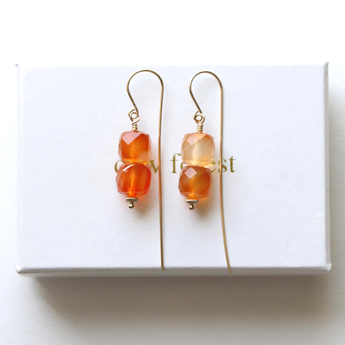 14Kgf 杏色 カーネリアン ロングフックピアス /イヤリング アレルギー