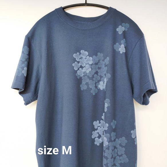 ユニセックスS/M/L・スタンプアートワークTシャツ『いちごいち衣』あじさい 7枚目の画像