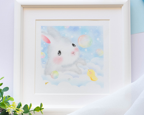 原画】「アワアワうさぎ 2023」 パステルアート 動物 かわいい