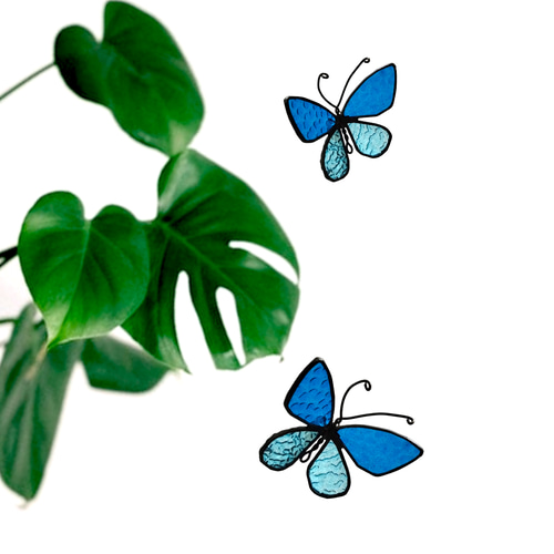 青い蝶 壁掛け インテリア雑貨 ステンドグラス雑貨 サンキャッチャー