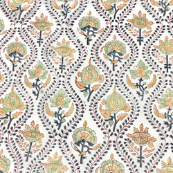 [50cm單位]白色深黃綠色花朵印度手工塊印花織物紡織棉 第3張的照片