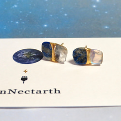 月灯りの夜＊Moon stone×Lapis Lazuli＊金継ぎピアス／M size 14枚目の画像