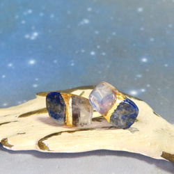 月灯りの夜＊Moon stone×Lapis Lazuli＊金継ぎピアス／M size 6枚目の画像