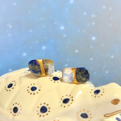 月灯りの夜＊Moon stone×Lapis Lazuli＊金継ぎピアス／M size 7枚目の画像