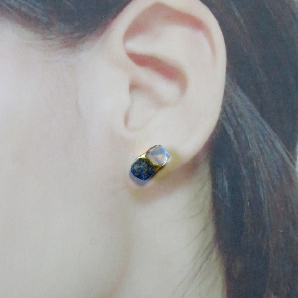 月灯りの夜＊Moon stone×Lapis Lazuli＊金継ぎピアス／M size 10枚目の画像