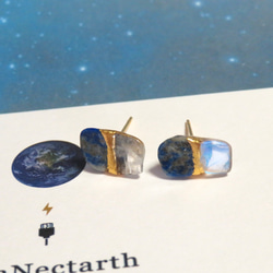 月灯りの夜＊Moon stone×Lapis Lazuli＊金継ぎピアス／M size 13枚目の画像