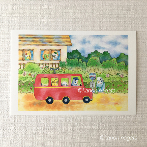 インコのポストカード1枚/おもちゃのバス 1枚目の画像