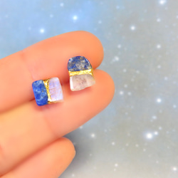 月灯りの夜＊Moon stone×Lapis Lazuli＊金継ぎピアス／S size 6枚目の画像