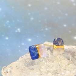 月灯りの夜＊Moon stone×Lapis Lazuli＊金継ぎピアス／S size 2枚目の画像