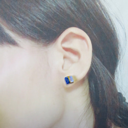 月灯りの夜＊Moon stone×Lapis Lazuli＊金継ぎピアス／S size 7枚目の画像