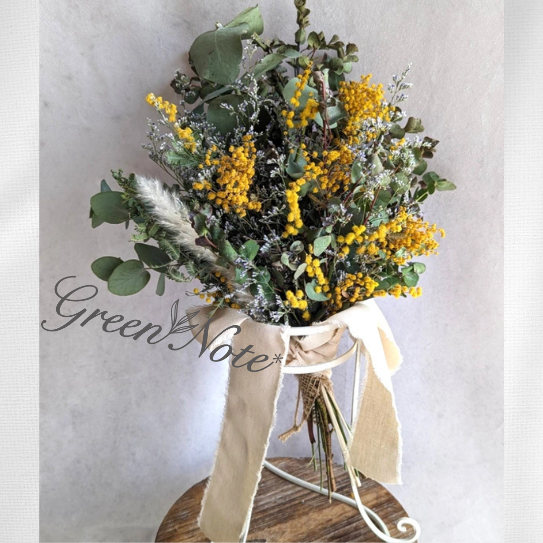 ナチュラル！ミモザとユーカリのドライフラワースワッグ　大きなサイズの花束 6,864円