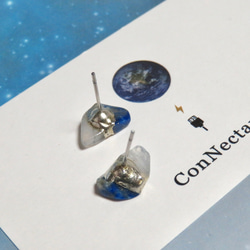 月灯りの夜＊Moon stone×Lapis Lazuli＊銀継ぎピアス／M size 8枚目の画像