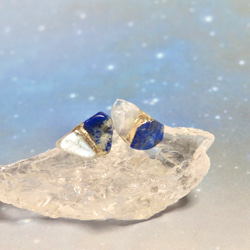 月灯りの夜＊Moon stone×Lapis Lazuli＊銀継ぎピアス／M size 9枚目の画像