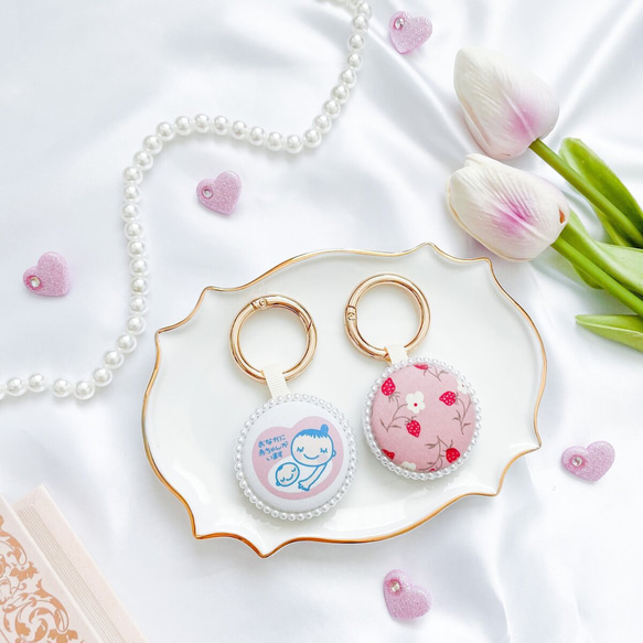 両面パール付くるみボタン/シンプル/マタニティマーク/ キーホルダー