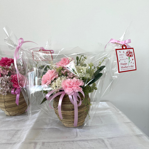 アイボリー フラワーモチーフ バスケット フラワーアレンジメント ナチュラルバスケット （Flower Garden