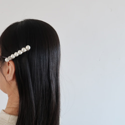 ヘアアクセサリー  バレッタ シルバー シンプル コットンパール 送料無料 上品 結婚式 クリスマス お呼ばれ 再販 15枚目の画像