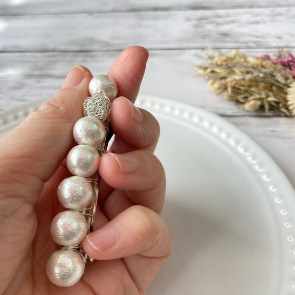 ヘアアクセサリー  バレッタ シルバー シンプル コットンパール 送料無料 上品 結婚式 クリスマス お呼ばれ 再販 9枚目の画像