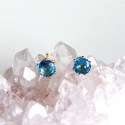 [稀有寶石] 靛藍色藍晶石單柱耳環（耳環）手術不銹鋼或 14kgf 非常適合生日 第1張的照片