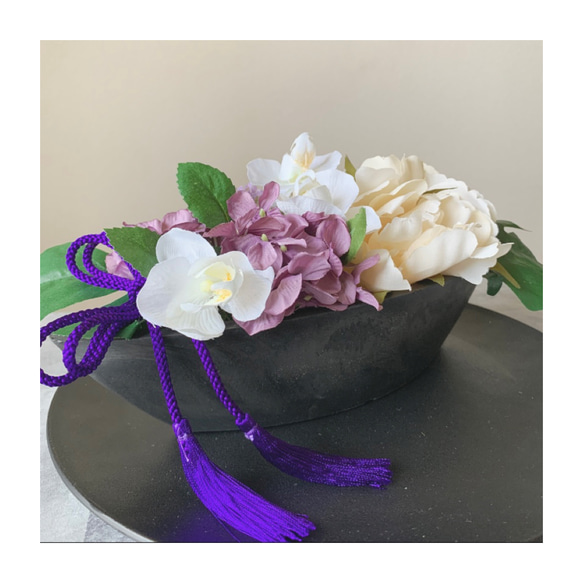 Creema限定！超早割価格　敬老の日　和風アレンジメント　シャクヤクとあじさい　造花　アーティシャルフラワー　 1枚目の画像