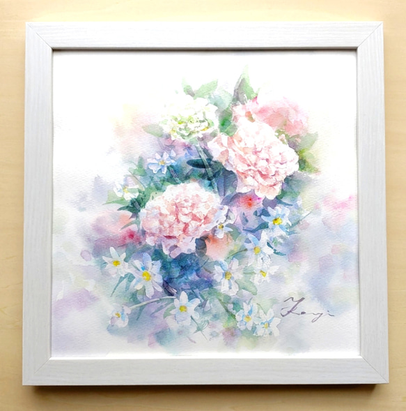 花の水彩画(カーネーションベース)/額付き原画 絵画 サクラビト 花の水彩画(カーネーションベース)/額付き原画 絵画 サクラビト
