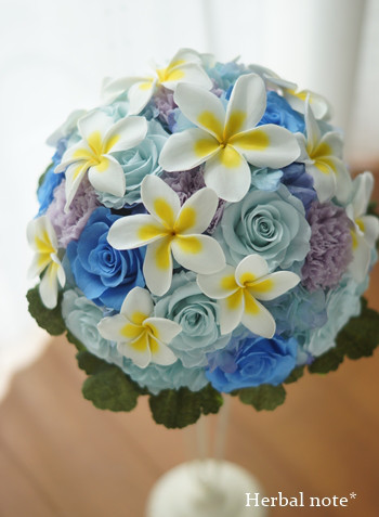 【オーダーメイド＊ウェディングブーケ】PB-186　プリザーブドフラワー　プルメリア　ラウンドブーケ