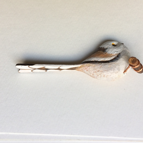 シマエナガ（ブローチ）バードカービング ブローチ ありむら工房