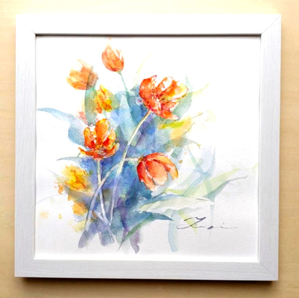 薔薇とチューリップ水彩画原画