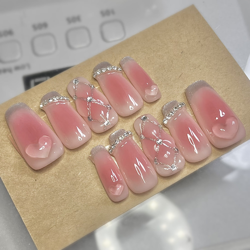 ネイルチップ ワンホン 韓国 フレンチ ハート シンプル ちゅるん ピンク ネイルチップ シンプル ハート ピンク オーダー ちゅるん 量産型