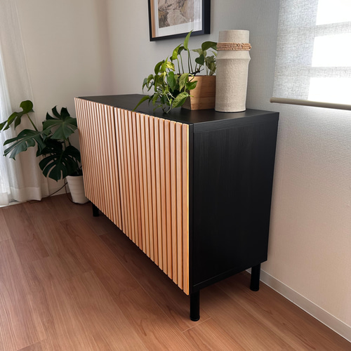 パインのスラット扉 IKEAベストー用 黒 カスタマイズイケア