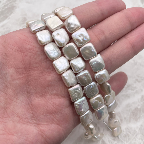 半連20cm スクエア バロック 淡水パール 本真珠 変形 10~12mm*10~12mm