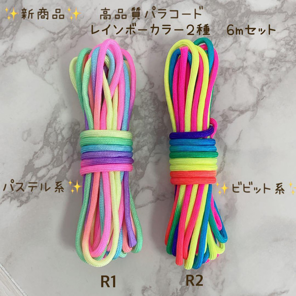 高品質 パラコード 4mm7芯 6m 2本セット バックル付 リード レインボー