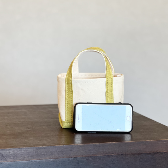 こんなサイズが欲しかった！《春夏おすすめ》麻の素材感が魅力！ マイクロミニトート　リネン　全4色　カスタマイズ可 8枚目の画像